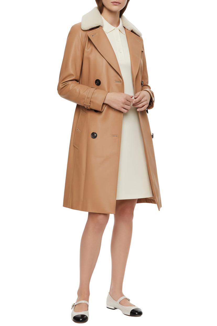 Coach Leather Shearling Trim Size 00 Coat