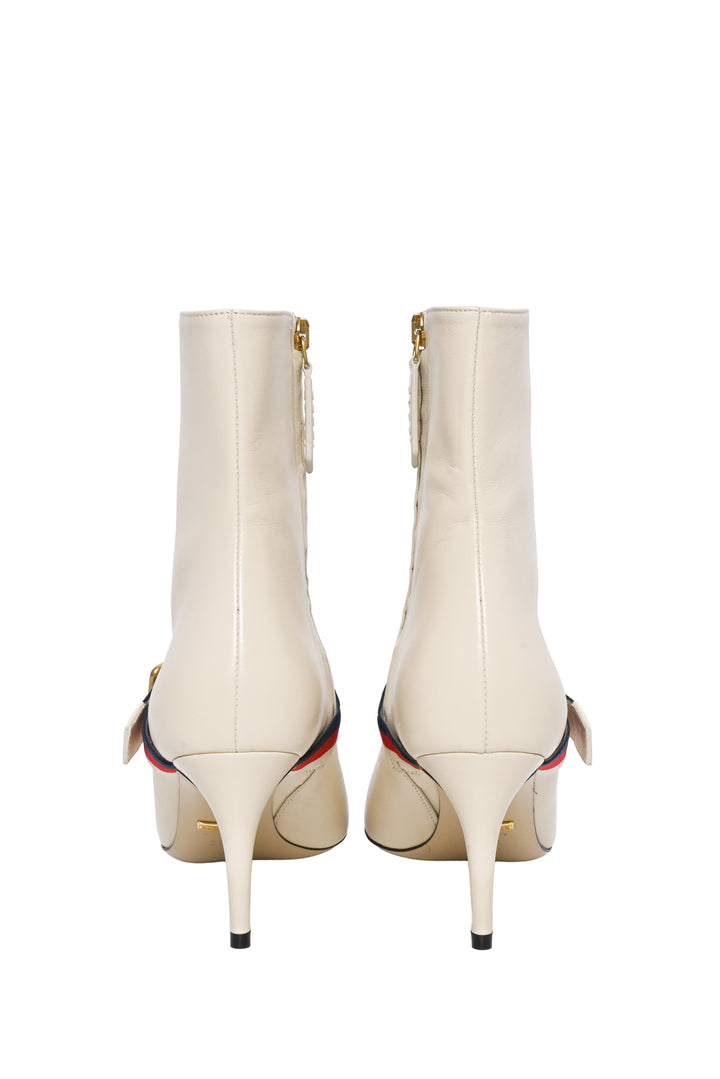 Gucci Size 36.5 Sylvie Web Trim Accent Leather Ankle Boots