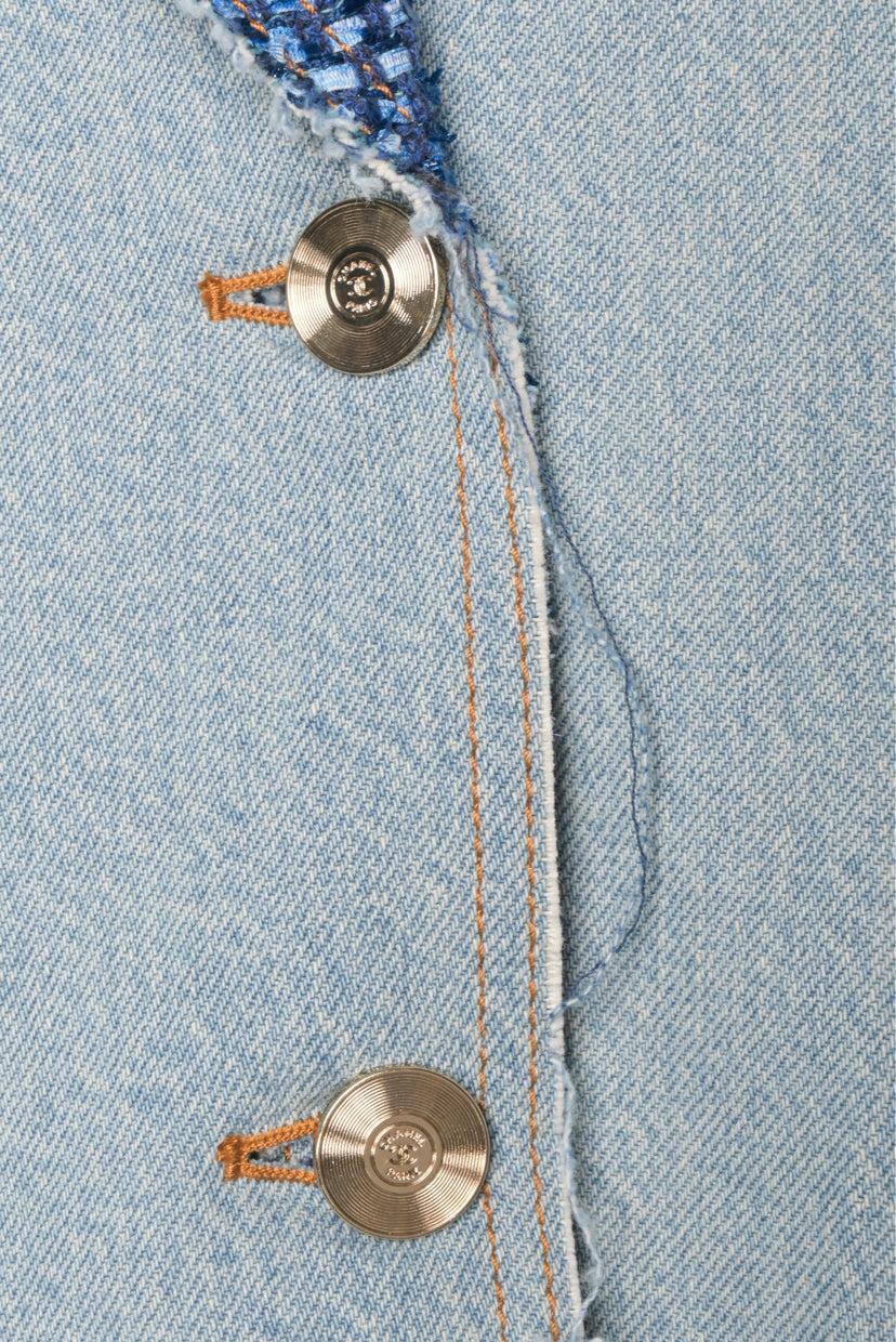 Chanel Size 36 Tweed & Denim Raw Edge Blazer Jacket