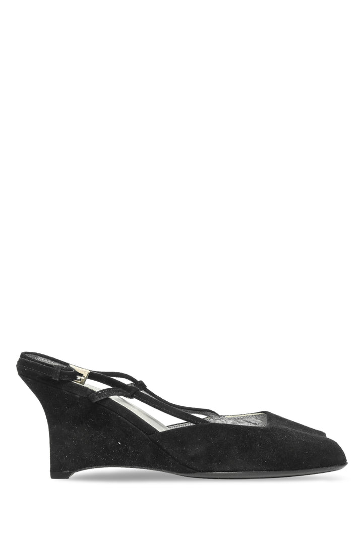 Prada Size 37.5 Peep Toe Suede Slingback Wedges