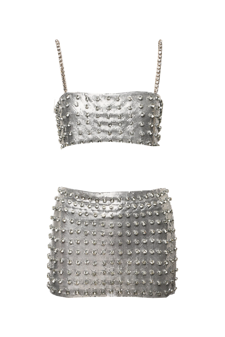 Retrofete Size XS/S Embellished Chainmail Kauren Top & Deandra Skirt Set