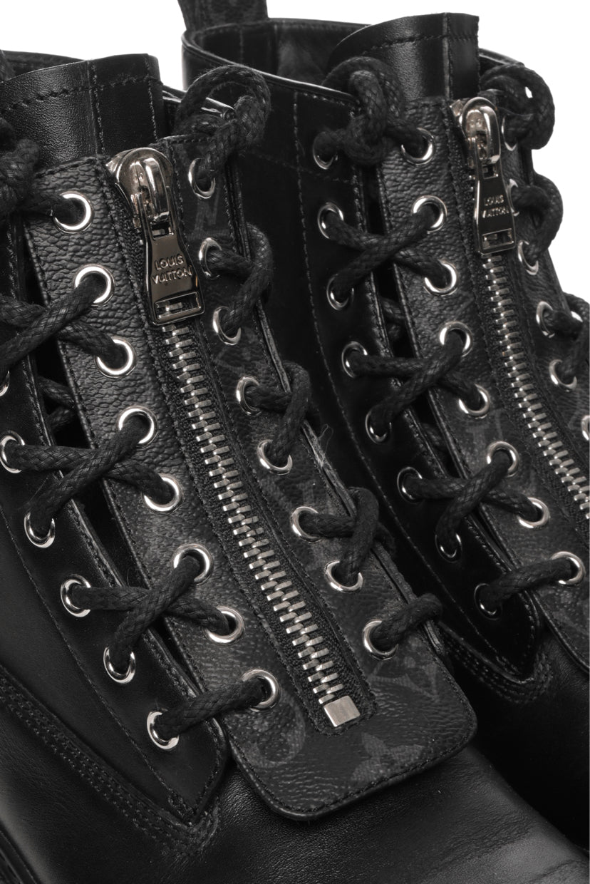 Men's Size 7.5 Louis Vuitton x Fragment Monogram Canvas & Leather Combat Boots