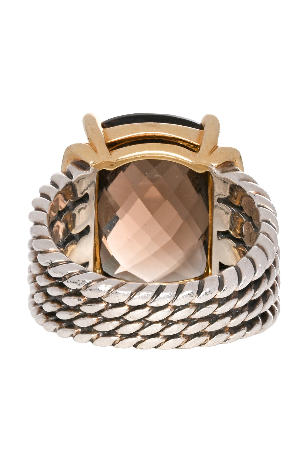 David Yurman 925 & 18K Gold Smokey Quartz & Diamond Size 7 Ring