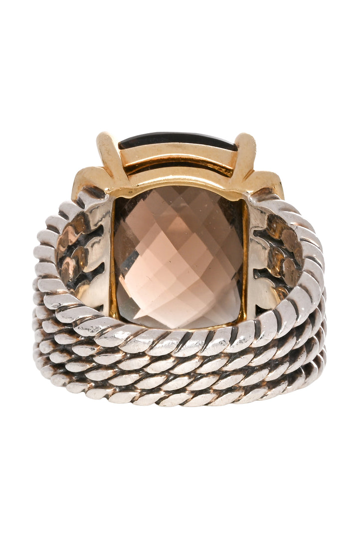 David Yurman 925 & 18K Gold Smokey Quartz & Diamond Size 7 Ring