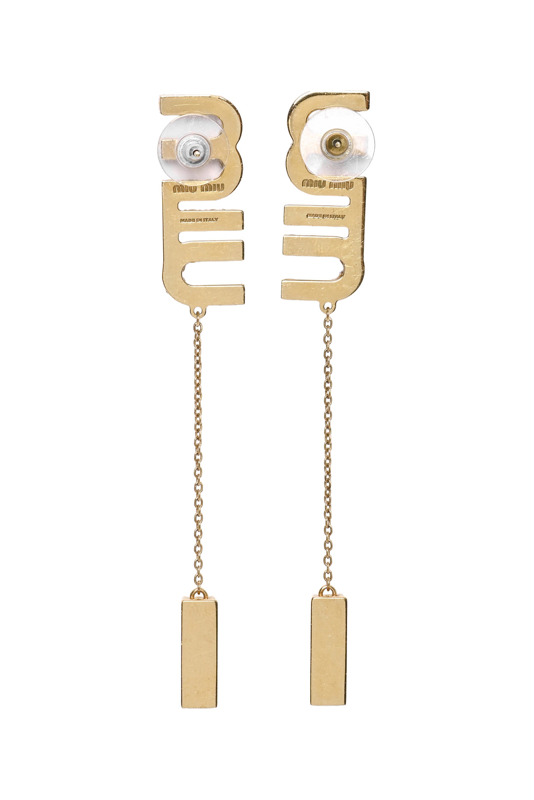 Miu Miu Crystal Logo Embellished Drop Earrings