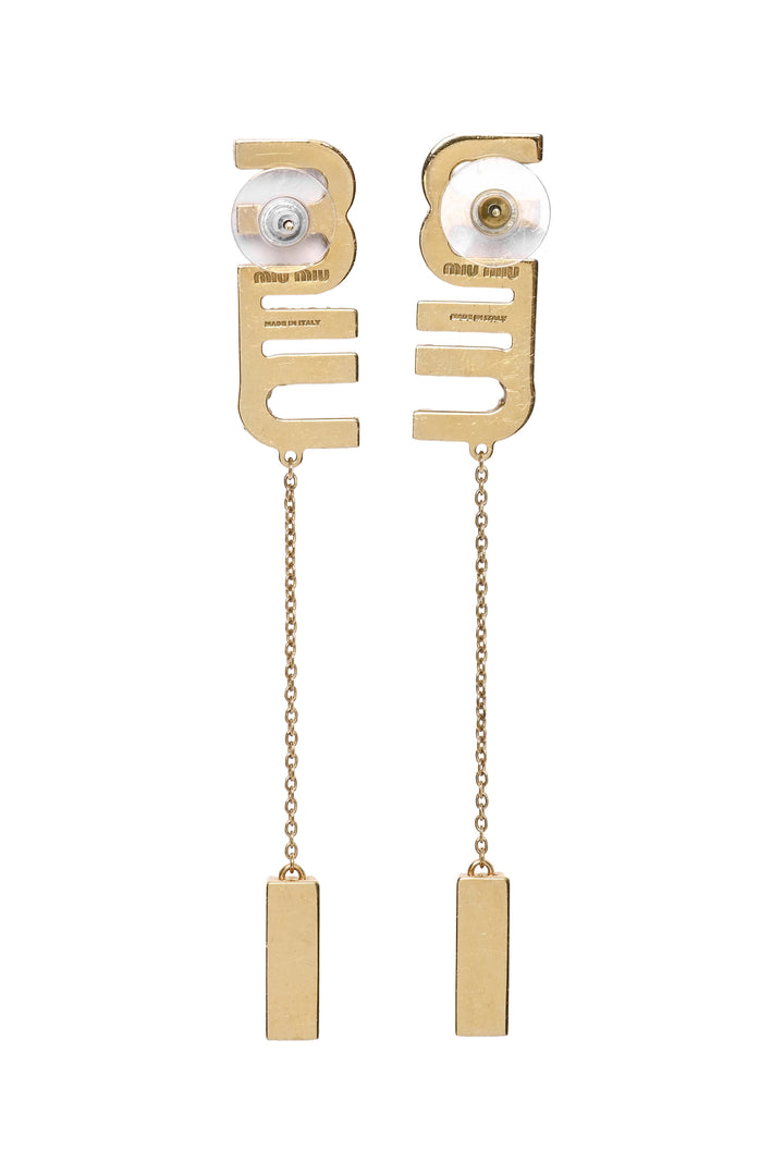 Miu Miu Crystal Logo Embellished Drop Earrings