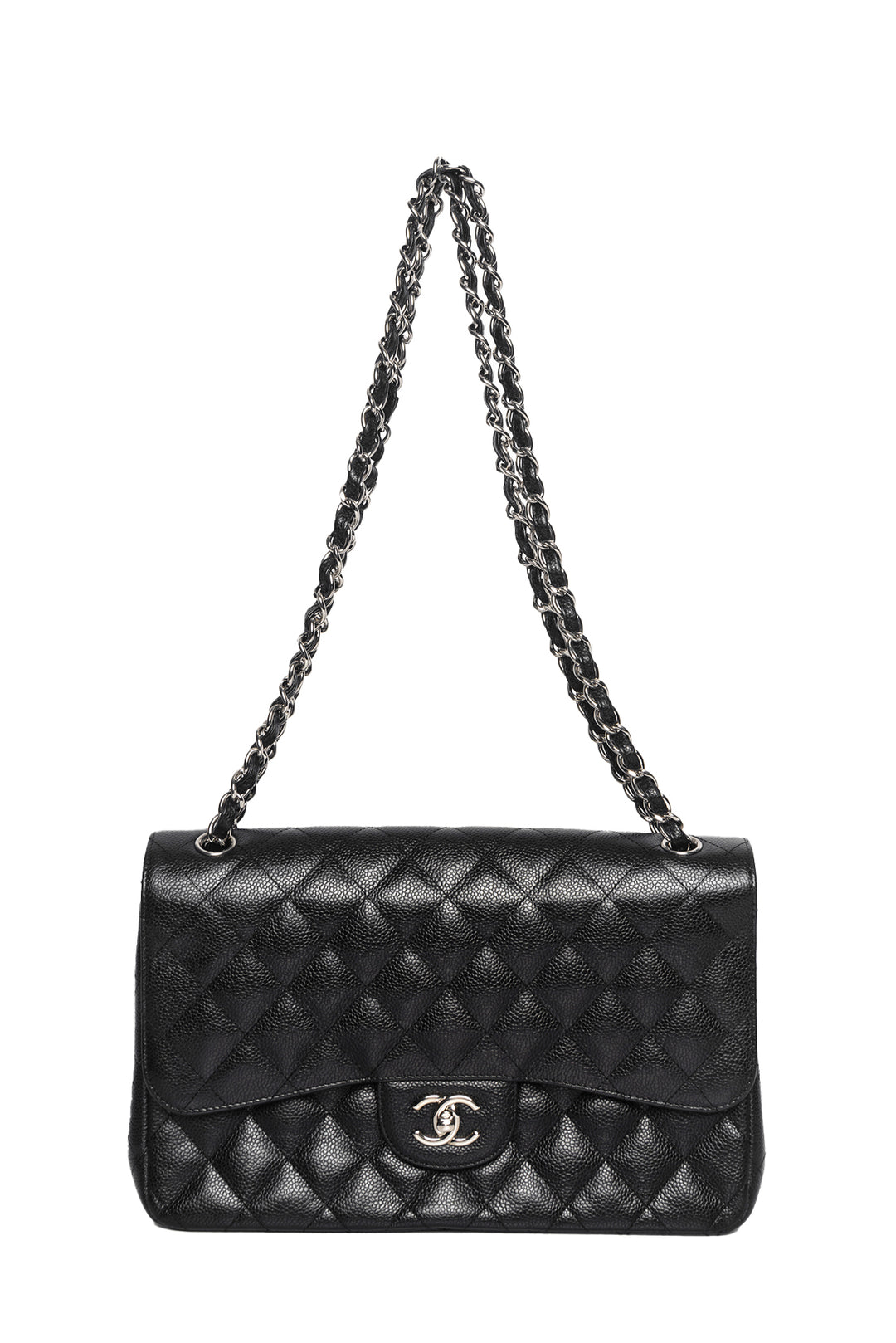 Chanel 2012 Jumbo Caviar Leather Double Flap Shoulder Bag