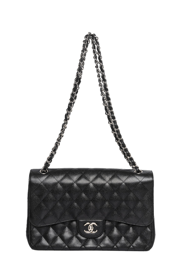 Chanel 2012 Jumbo Caviar Leather Double Flap Shoulder Bag