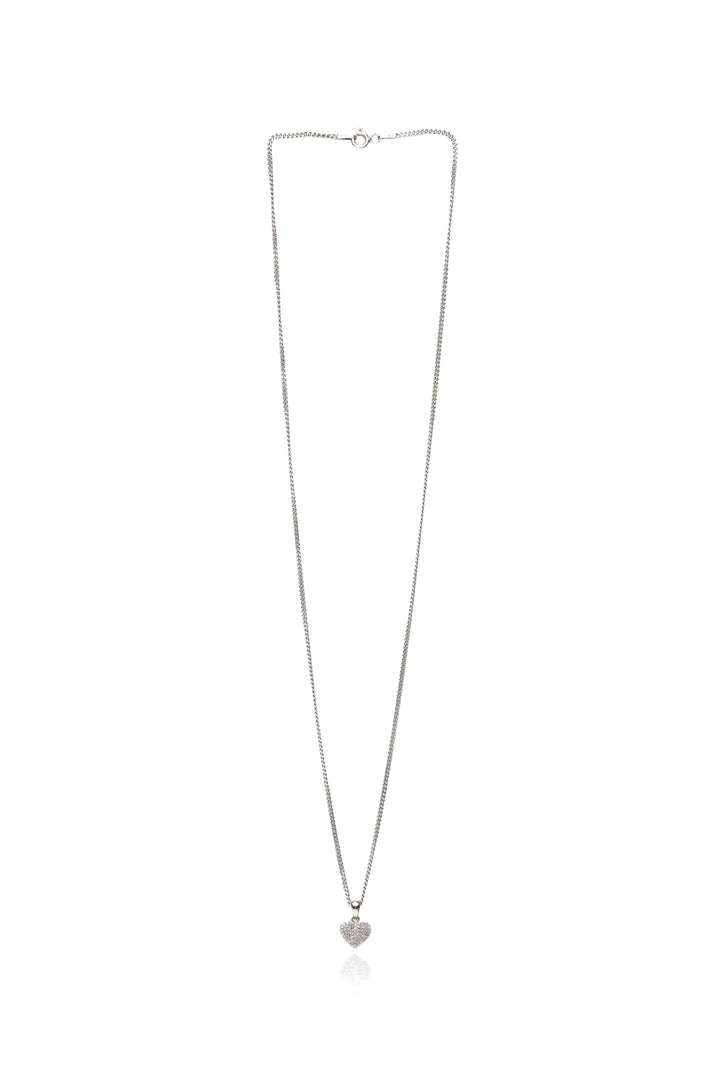 Peoples 10K White Gold Diamond Heart Pendant & Sterling Silver Chain Necklace