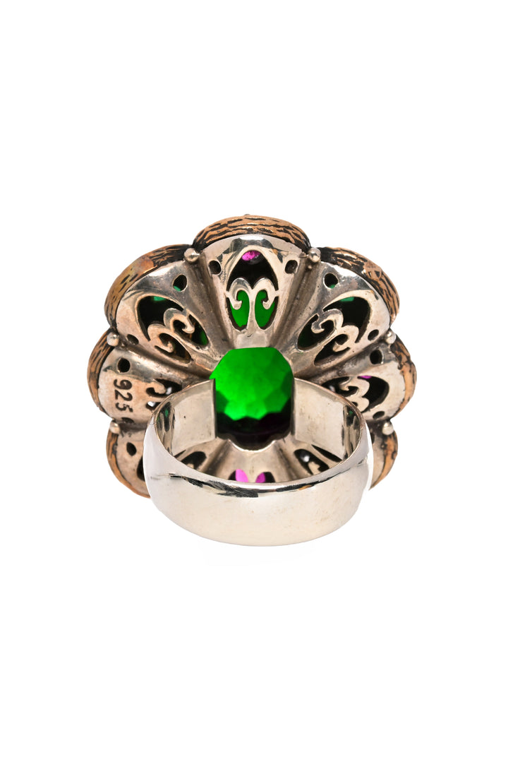 Silver Chrysophase & Ruby Flower Size 7 Ring