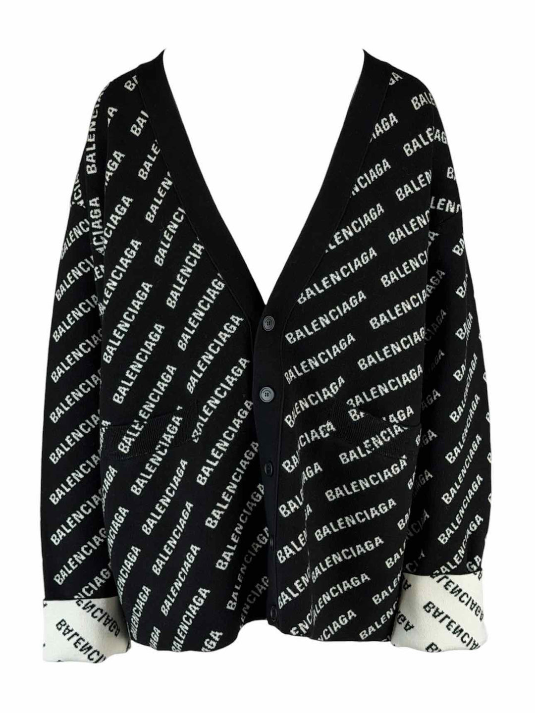 Balenciaga Size L 2021 All Over Logo Cardigan