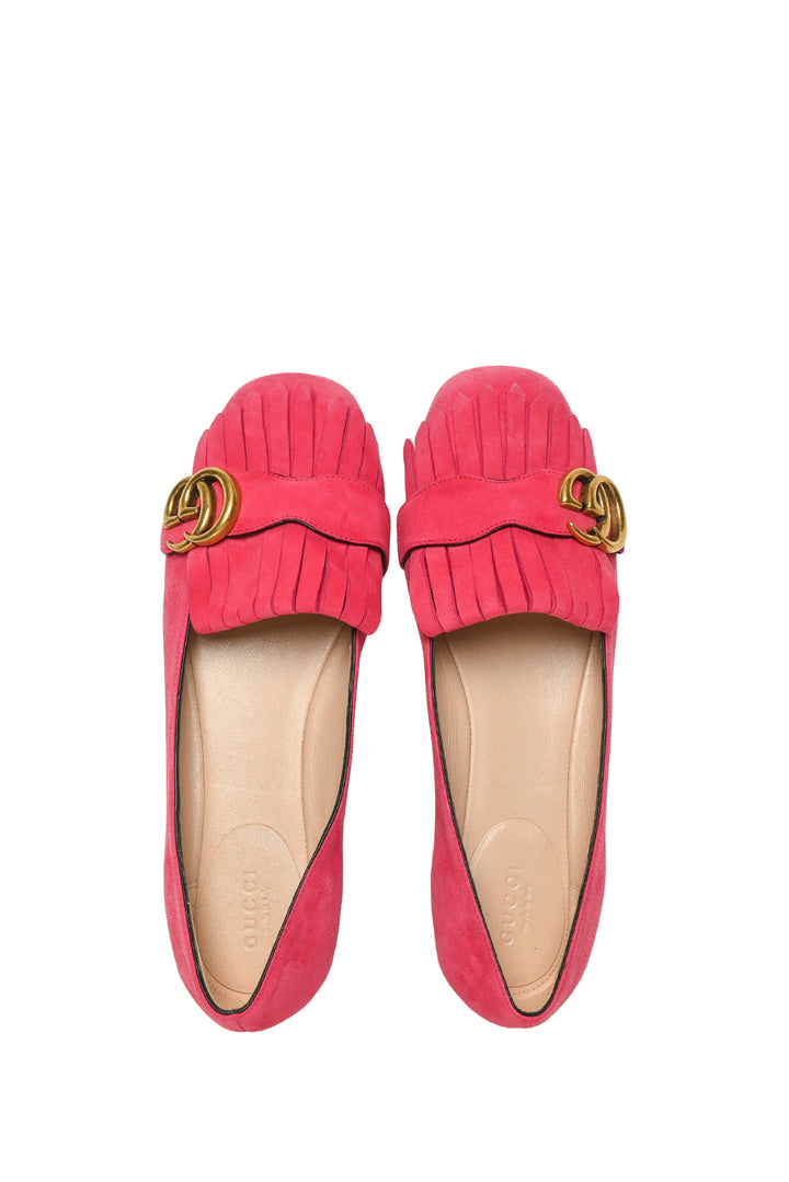 Gucci Size 37 GG Marmont Suede Fringe Flats