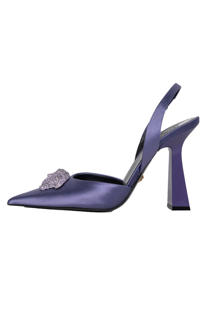 Versace Size 41 Crystal La Medusa Satin Slingback Pumps