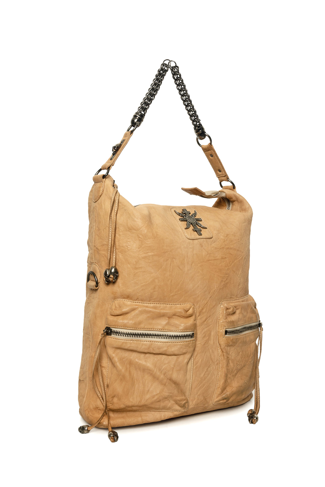 Thomas Wylde Skull & Suncross Studded Distressed Leather Hobo