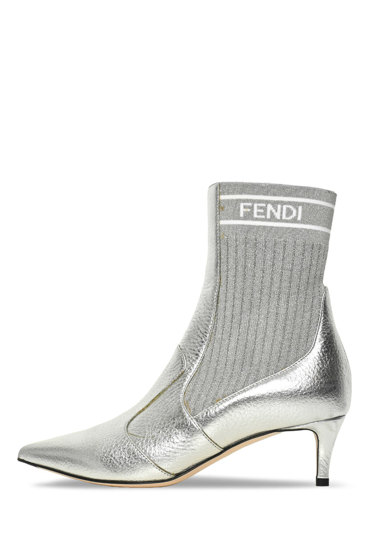 Fendi Size 36.5 Leather Rockoko Scuba Stretch Ankle Boots