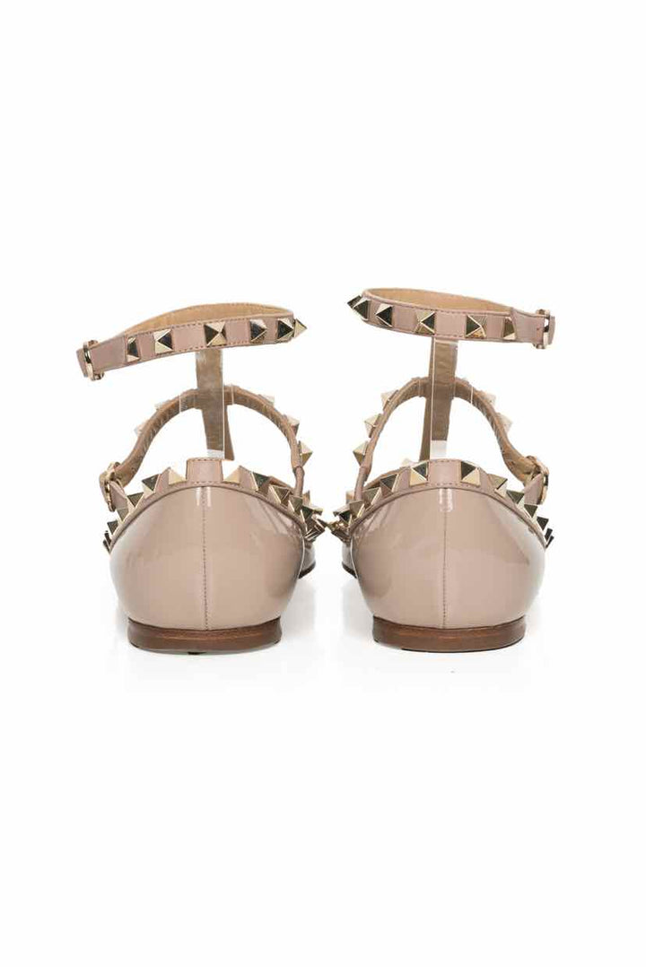 Valentino Size 37.5 Rockstud Pointed Toe Ankle Strap Flats