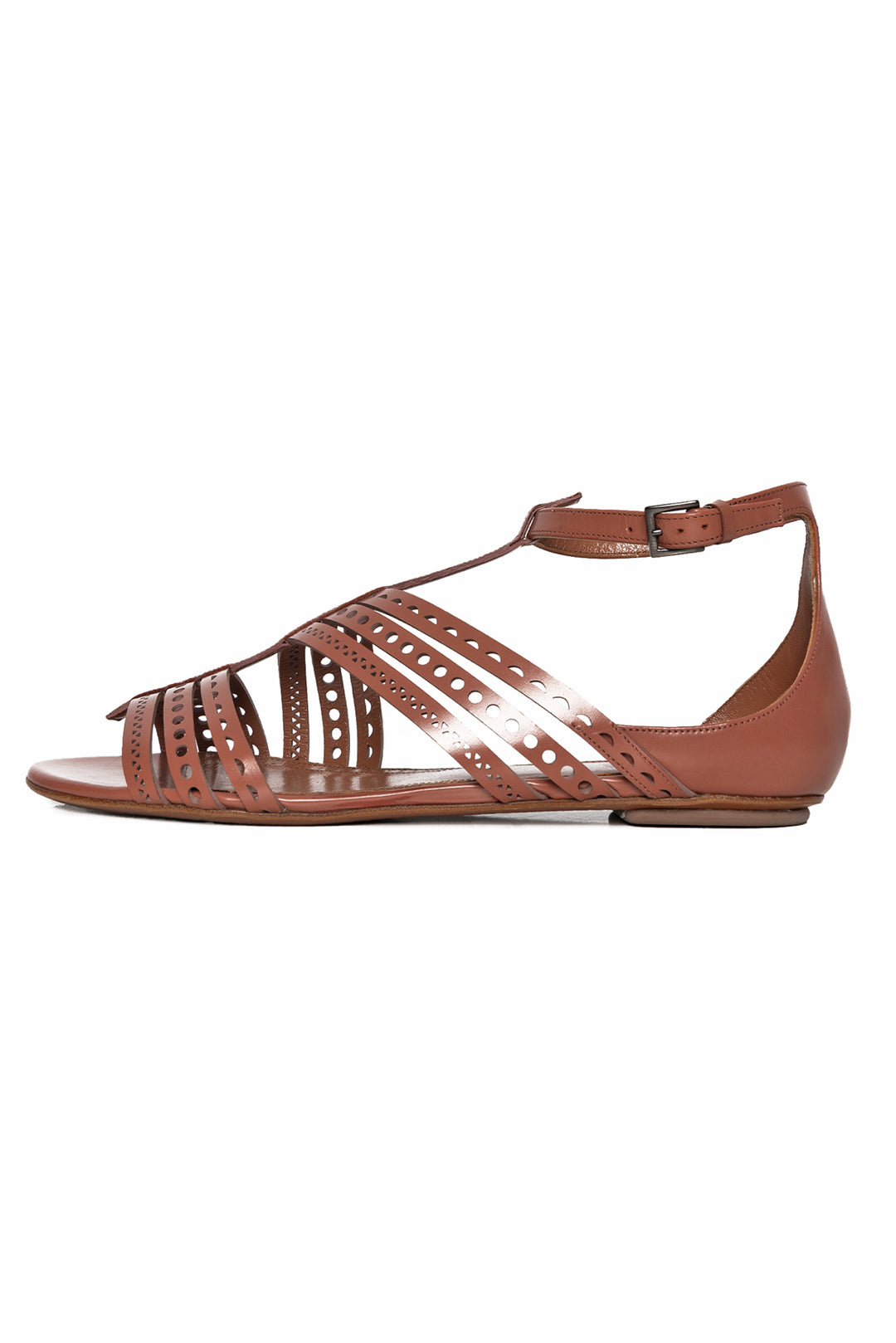 Alaia Size 41 Laser-Cut Leather Flat Sandals