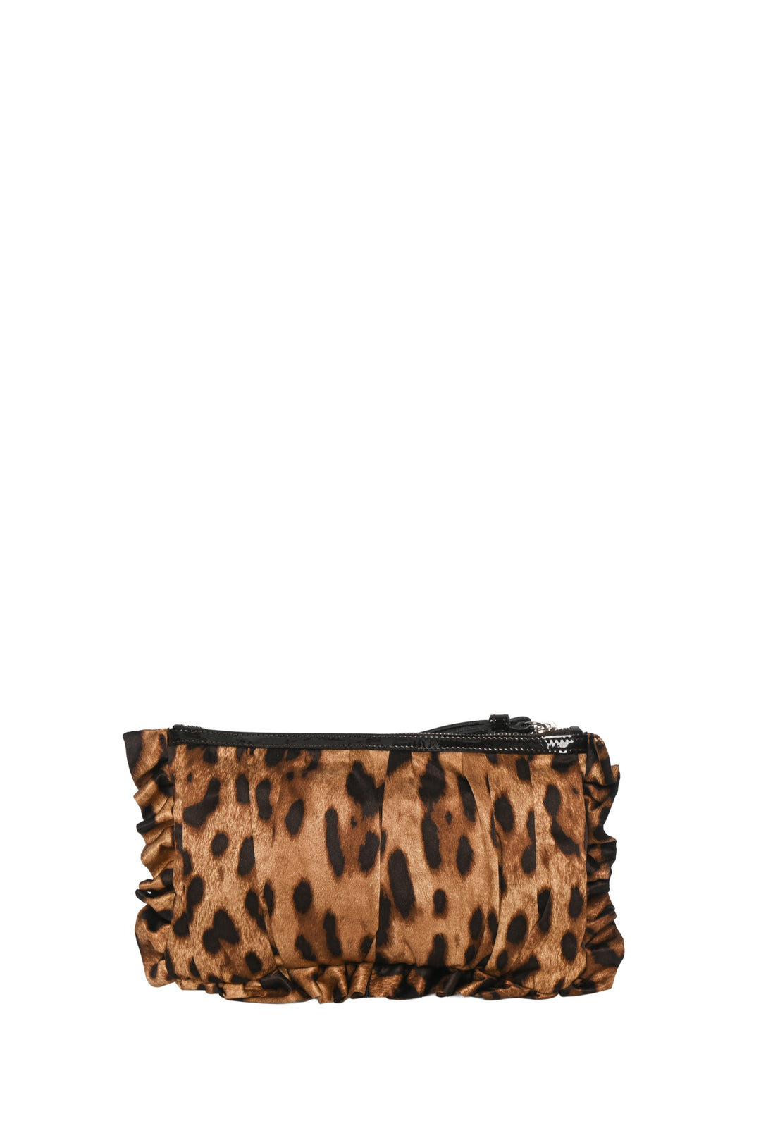 Dolce & Gabbana Leopard Print Ruffle Satin Wristlet Pouch