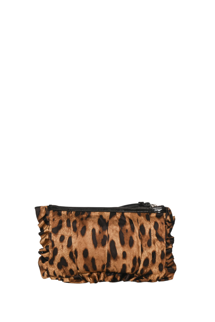 Dolce & Gabbana Leopard Print Ruffle Satin Wristlet Pouch