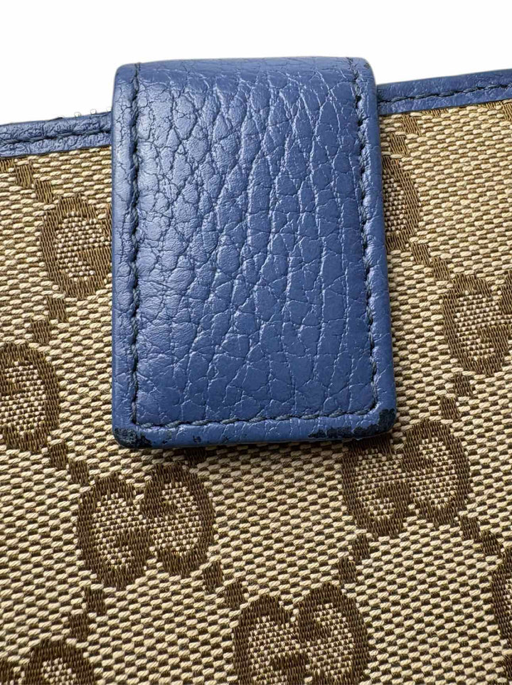 Gucci Size French GG Canvas w/Caspian Blue Leather Wallet