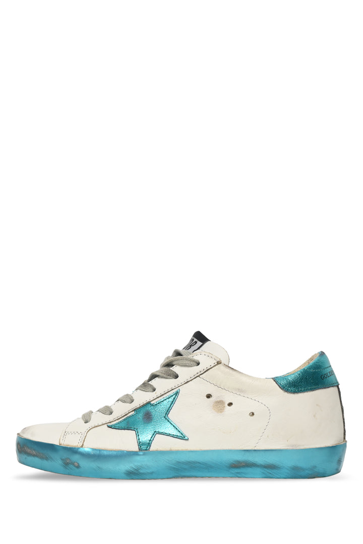 Golden Goose Size 37 Superstar Distressed Metallic Leather Low Top Sneaker