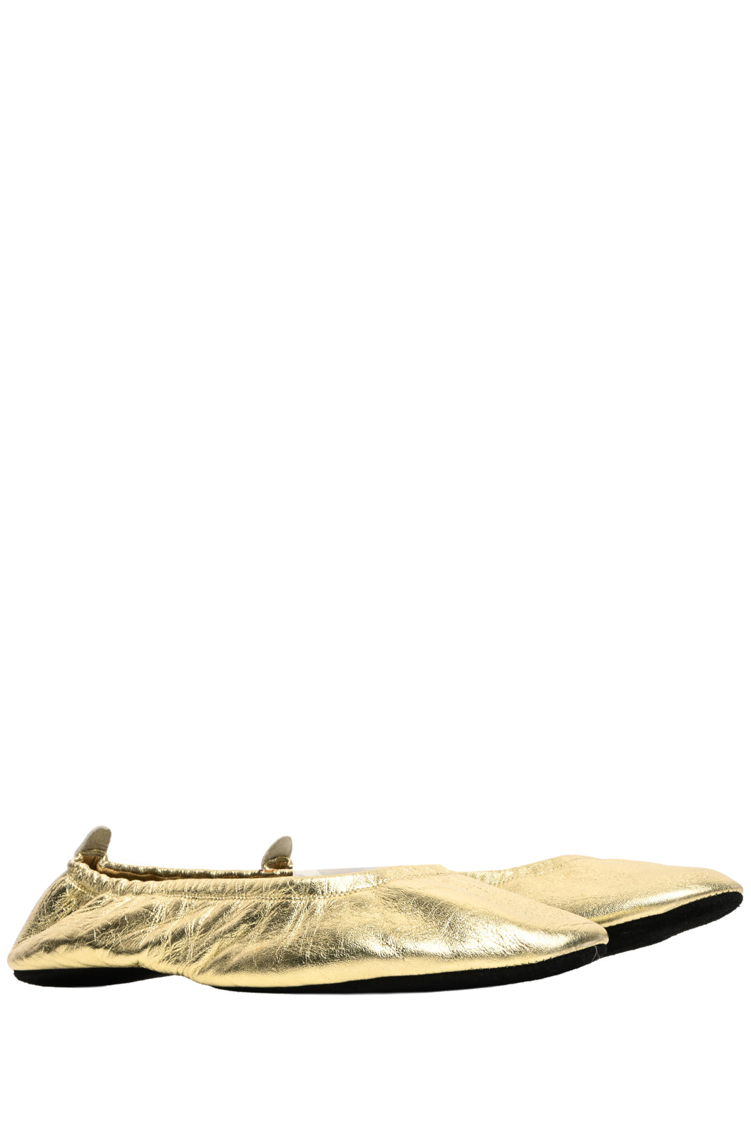 Gucci Size 40 Vintage Golod Leather Fold Up Ballet Flats