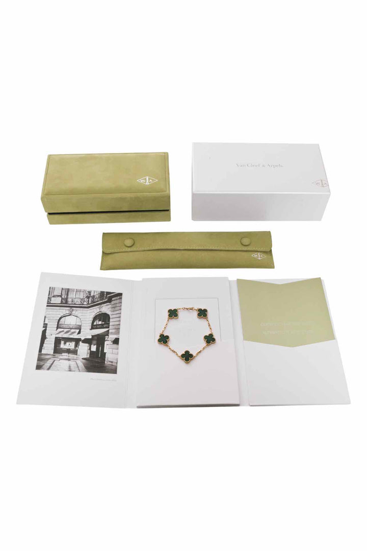 Van Cleef & Arpels 2021 18K Yellow Gold & Malachite Vintage Alhambra Bracelet