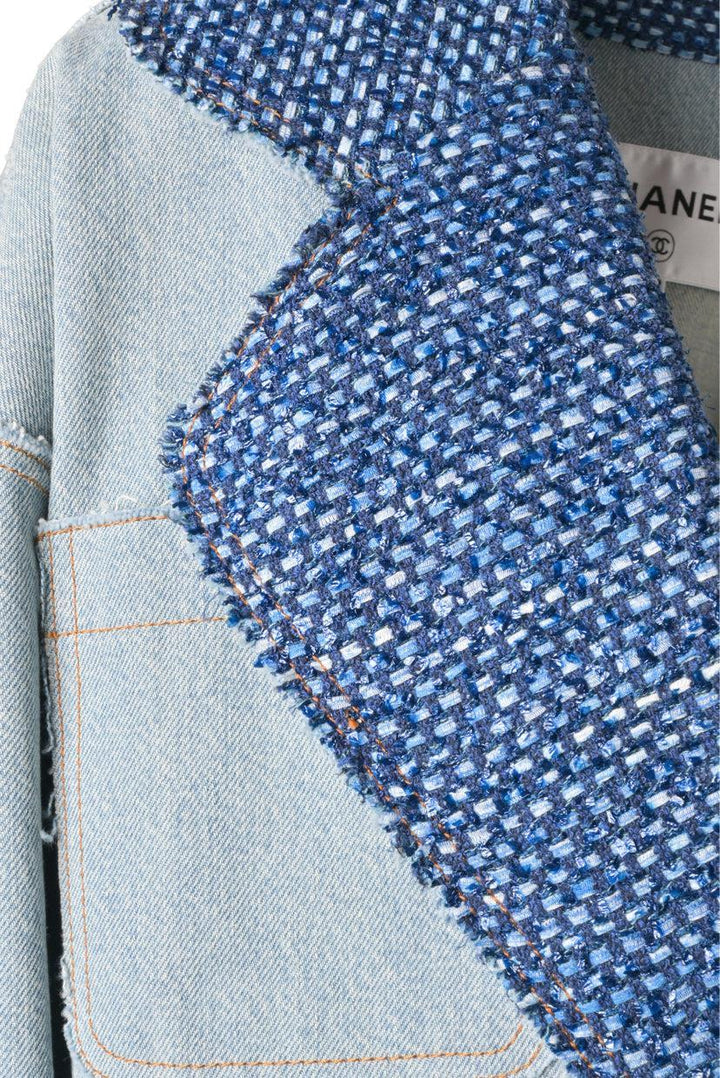Chanel Size 36 Tweed & Denim Raw Edge Blazer Jacket
