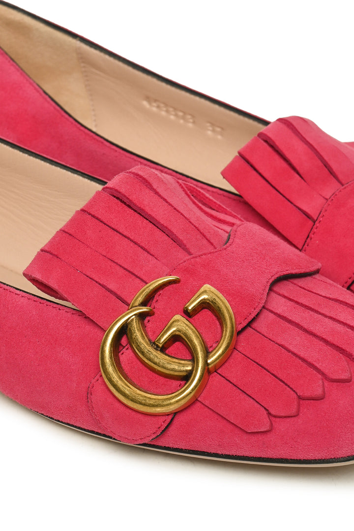 Gucci Size 37 GG Marmont Suede Fringe Flats