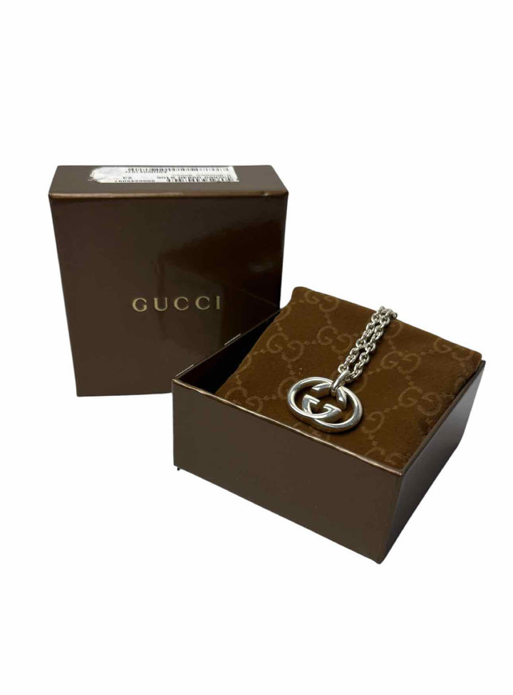 Gucci 925 Silver Interlocking G Logo Pendant Chain Necklace