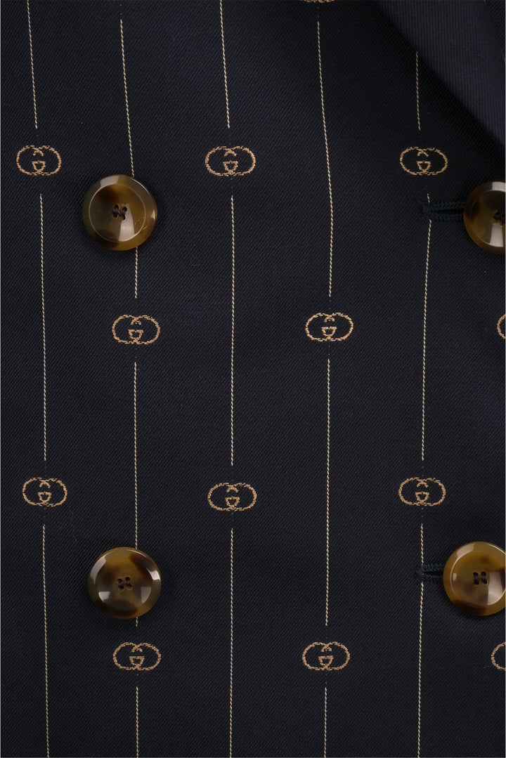Gucci Size 44 Monogram Double Breasted Blazer