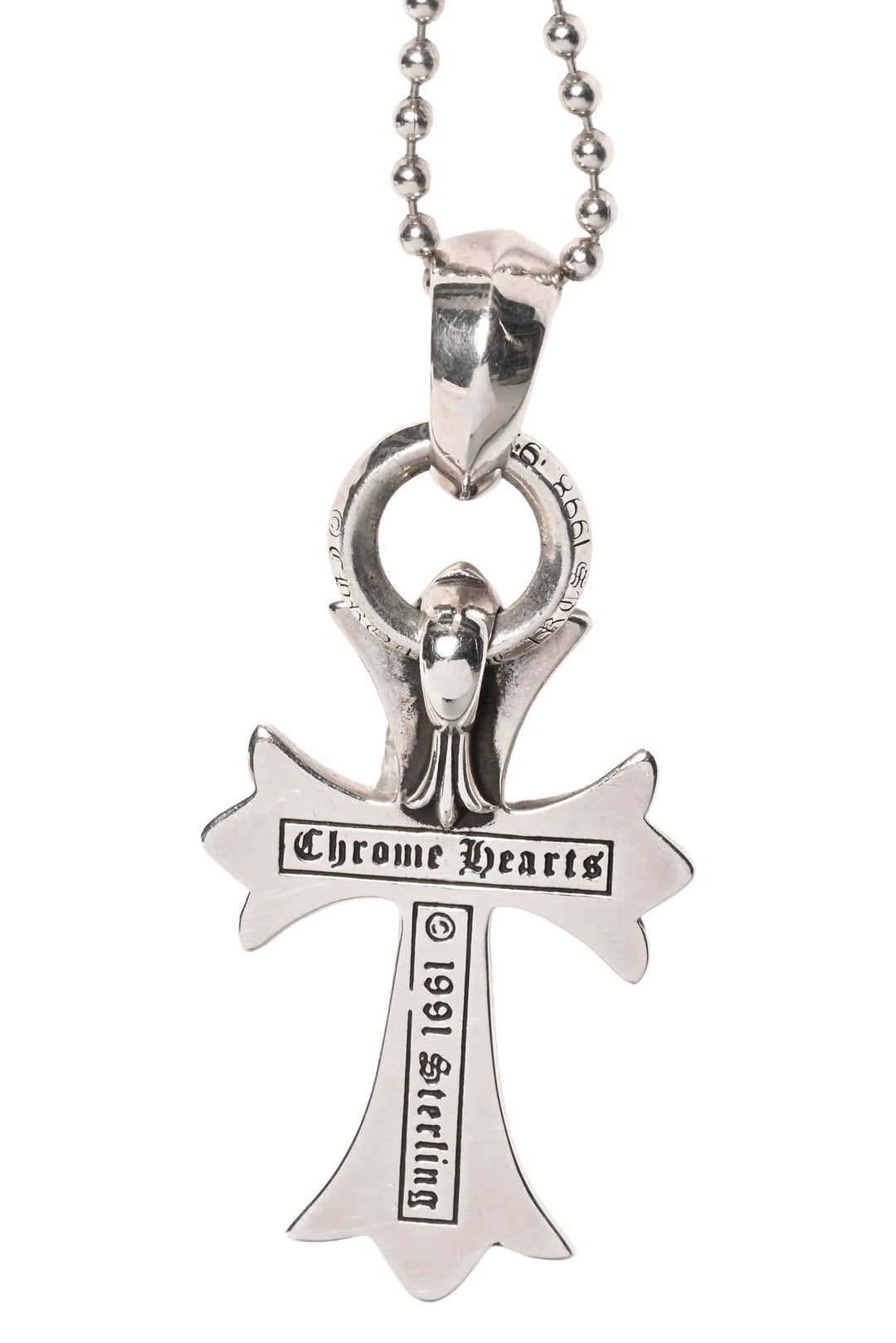 Chrome Hearts Sterling Silver Maltese Cross Pendant Ball Chain Necklace