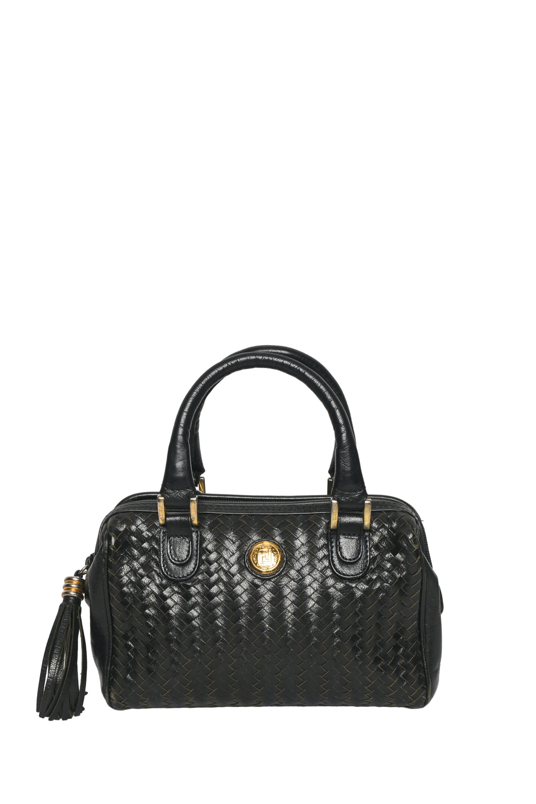 Fendi Vintage Woven Leather Mini Boston Bag