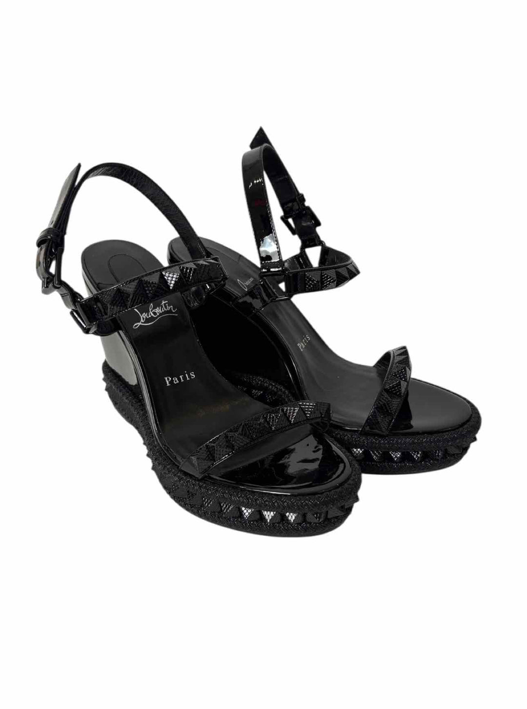 Christian Louboutin Size 38 Pyraclou Patent Leather Stud Espadrilles Wedges