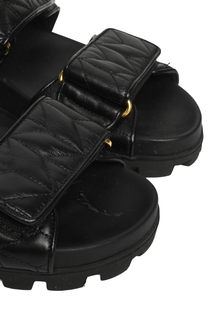 Miu Miu Size 38 Matelasse Leather Sport Sandals