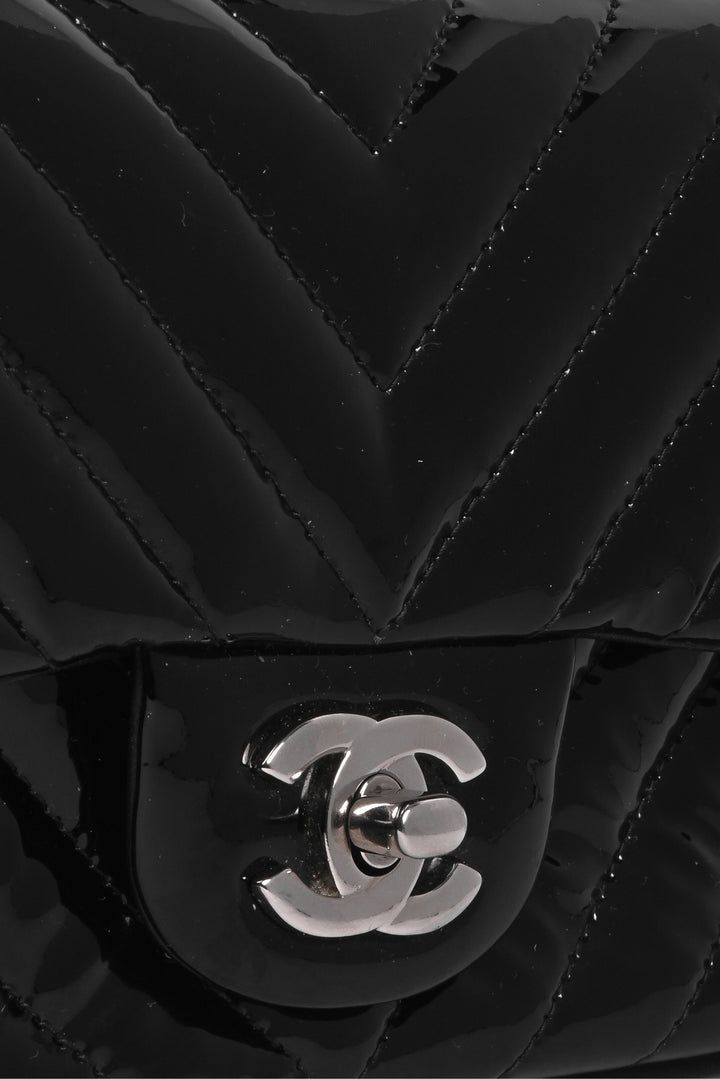 Chanel 2015-2016 Mini Rectangular Classic Chevron Patent Single Flap Bag