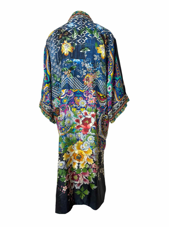 Johnny Was Size XS Floral Embroidered Silk Reversible  Kimono