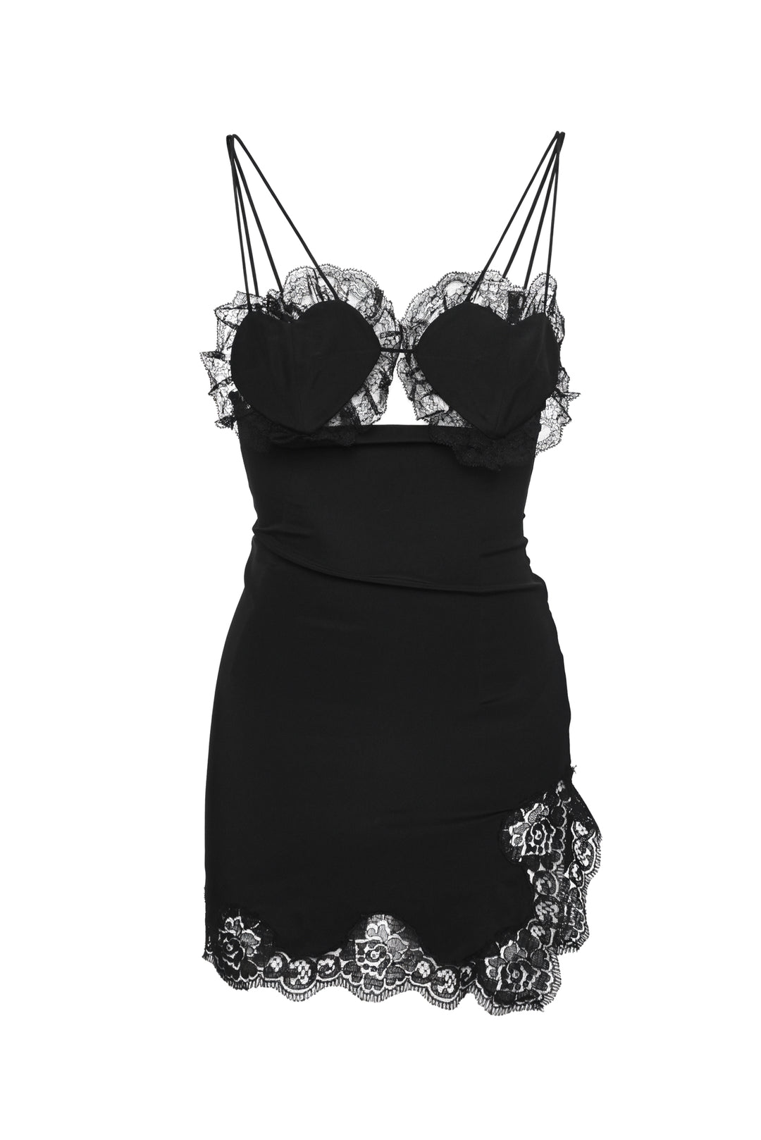 Alessandra Rich Size XXS/XS Heart Detail Lace Trim Silk Mini Dress