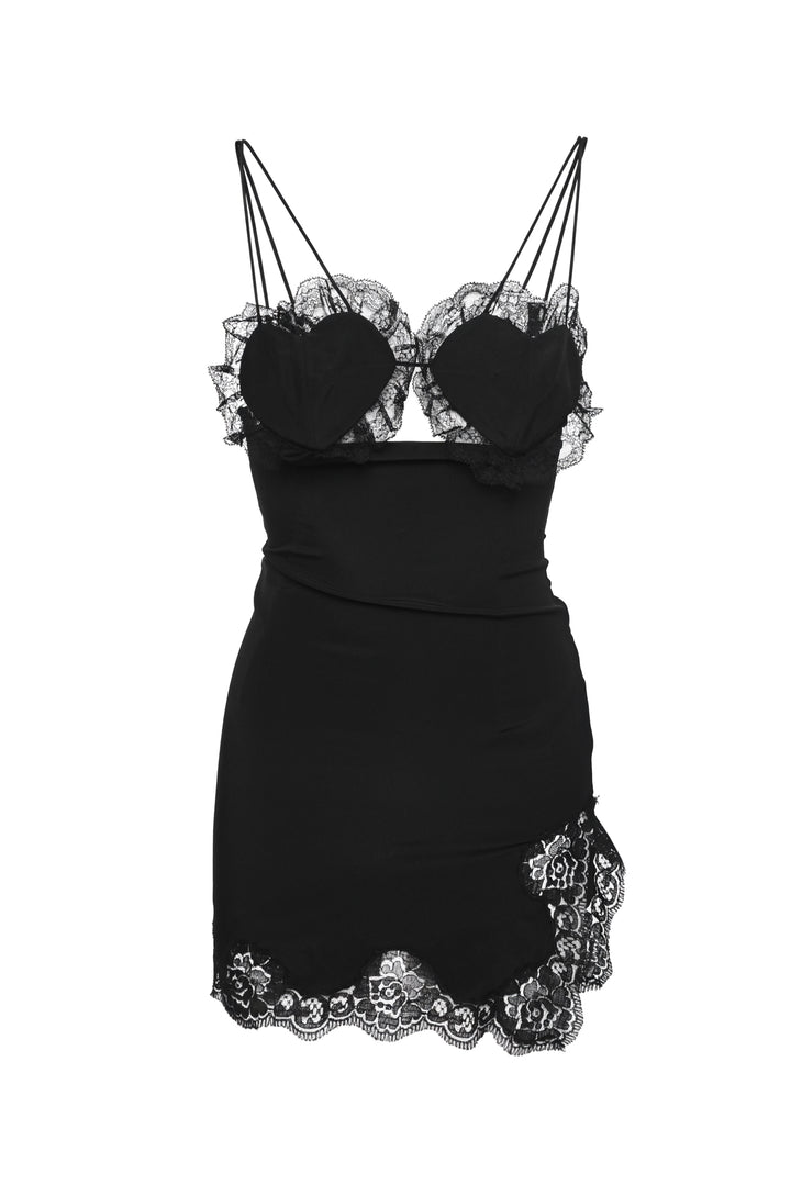 Alessandra Rich Size XXS/XS Heart Detail Lace Trim Silk Mini Dress