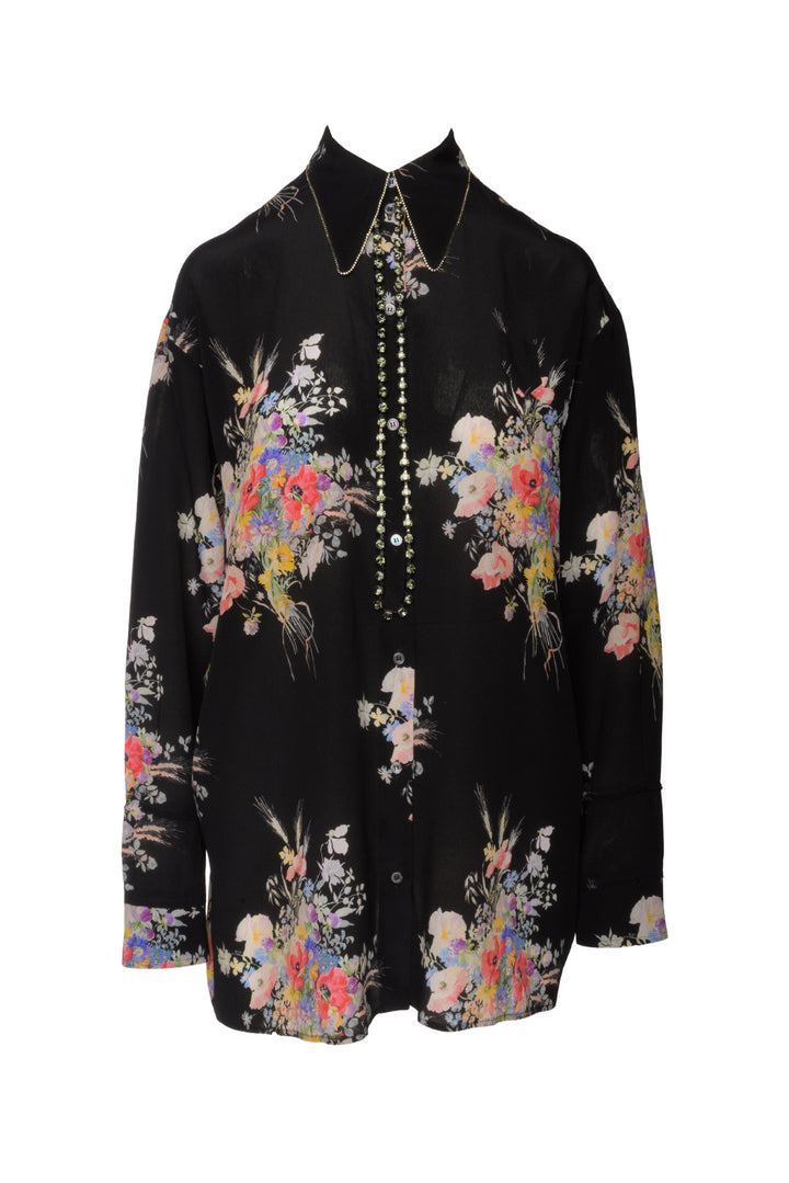 No. 21 Size 8 Crystal Embellished Floral Silk Blouse