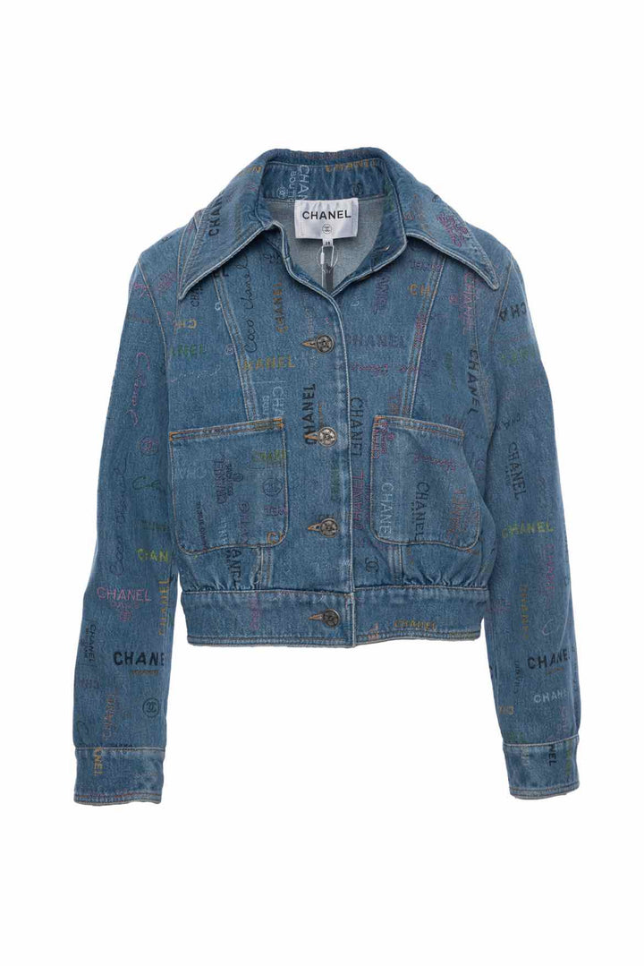 Chanel Size 38 Logo Printed Denim Jacket