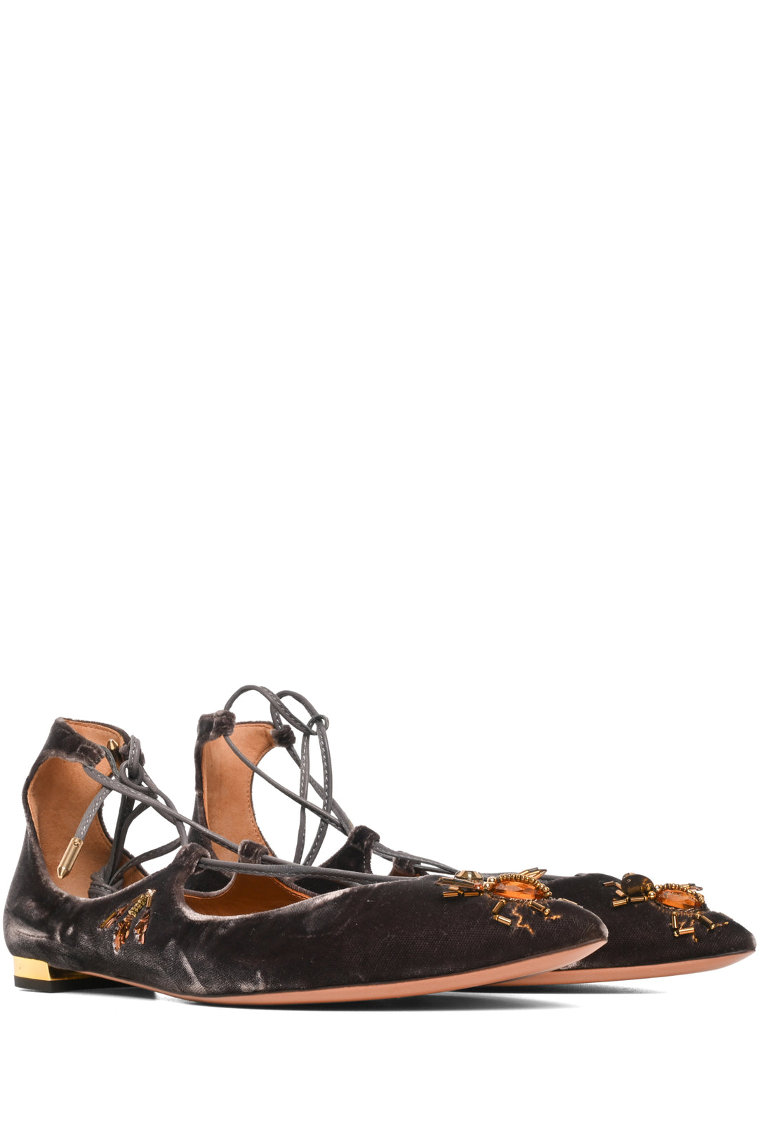 Aquazzura Size 36 Christy Fauna Embellished Velvet Flats