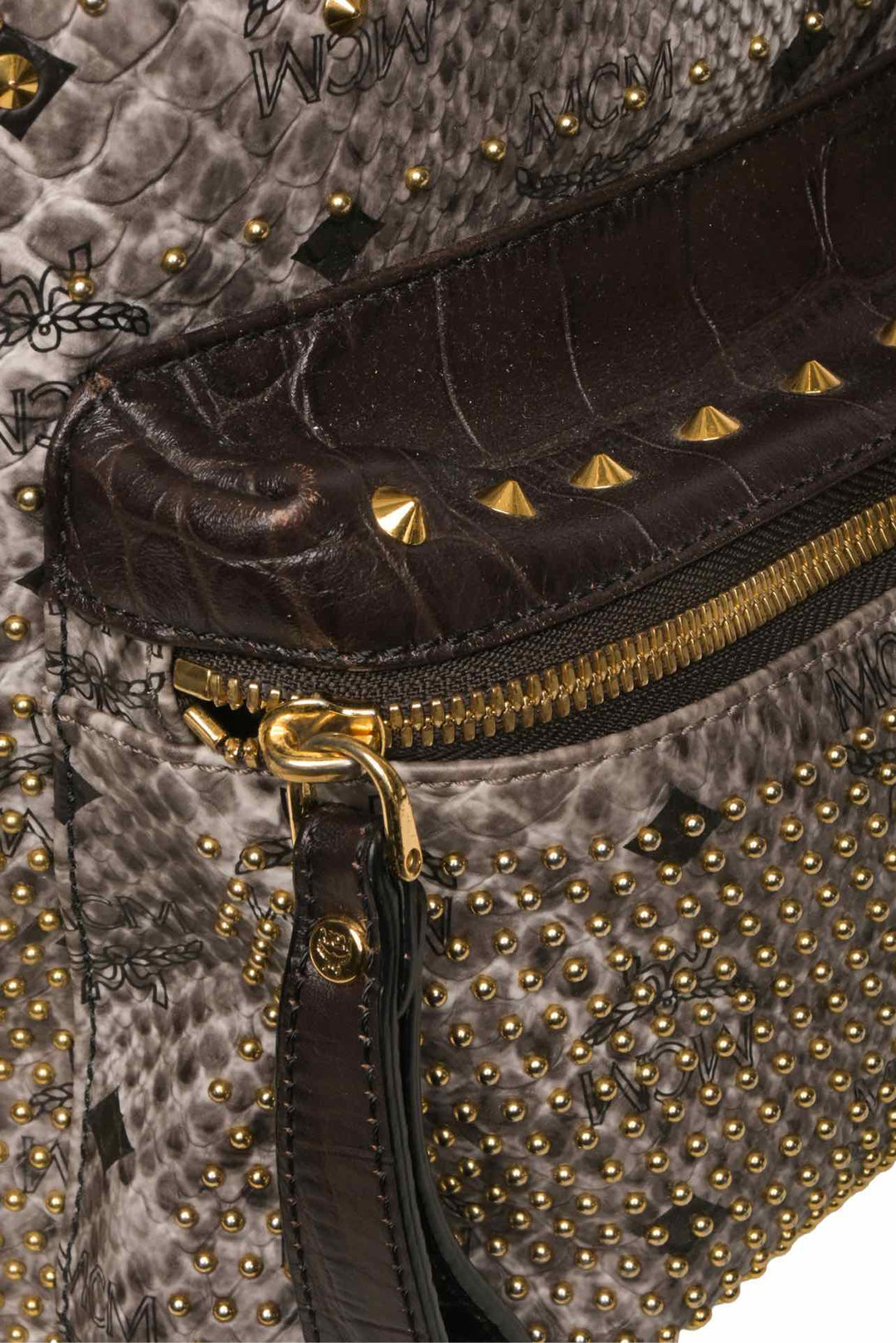 MCM Snakeskin Printed Studded Stark BackPack