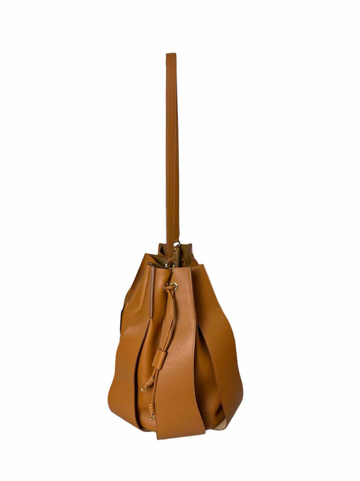Ulla Johnson Tan Brown Lotus Pleated Leather Bucket Bag