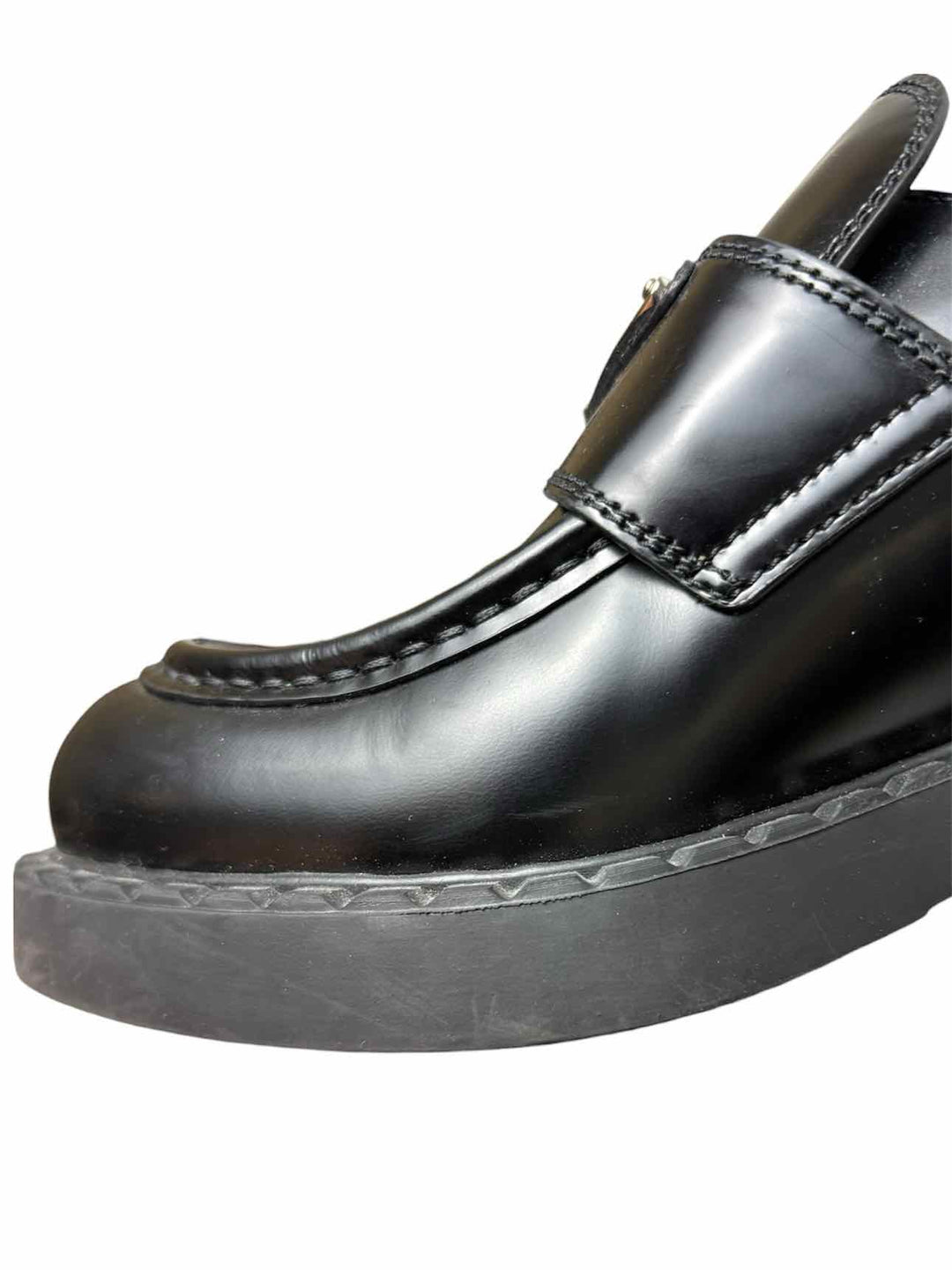 Prada Size 38 Brushed Leather Logo Loafers