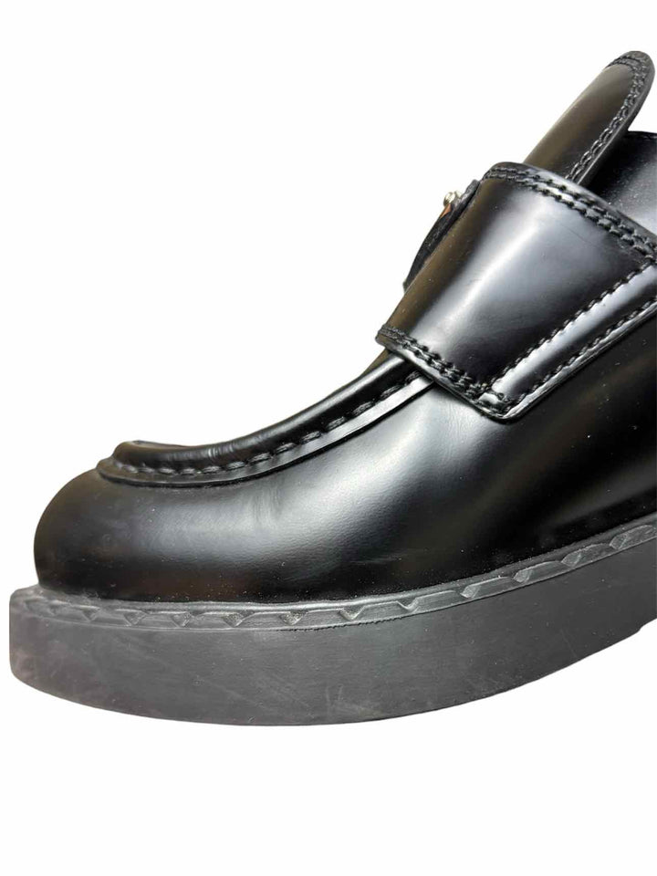 Prada Size 38 Brushed Leather Logo Loafers
