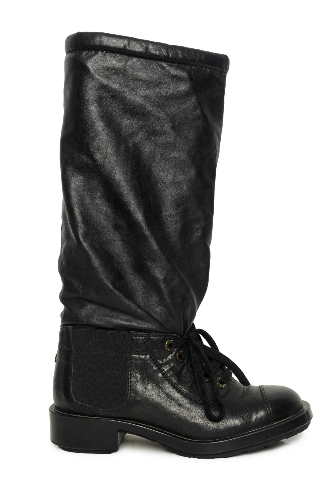 Chanel Size 36.5 2011 Interlocking CC Logo Lace Up Boots