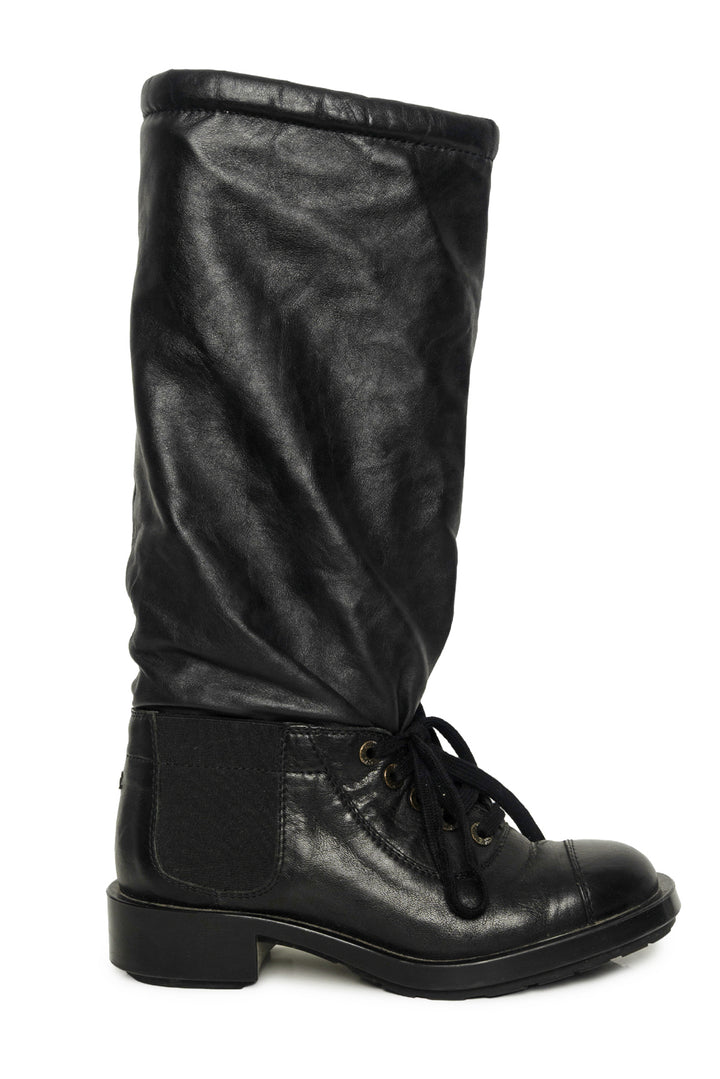 Chanel Size 36.5 2011 Interlocking CC Logo Lace Up Boots
