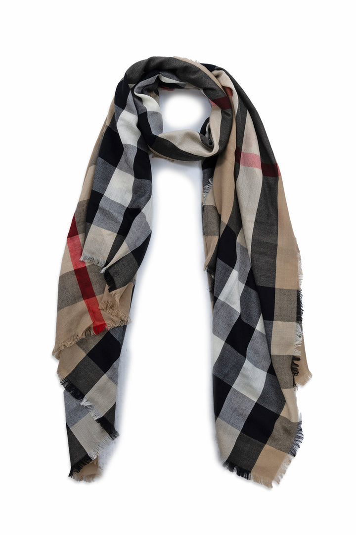 Burberry Frayed Check Cashmere Scarf