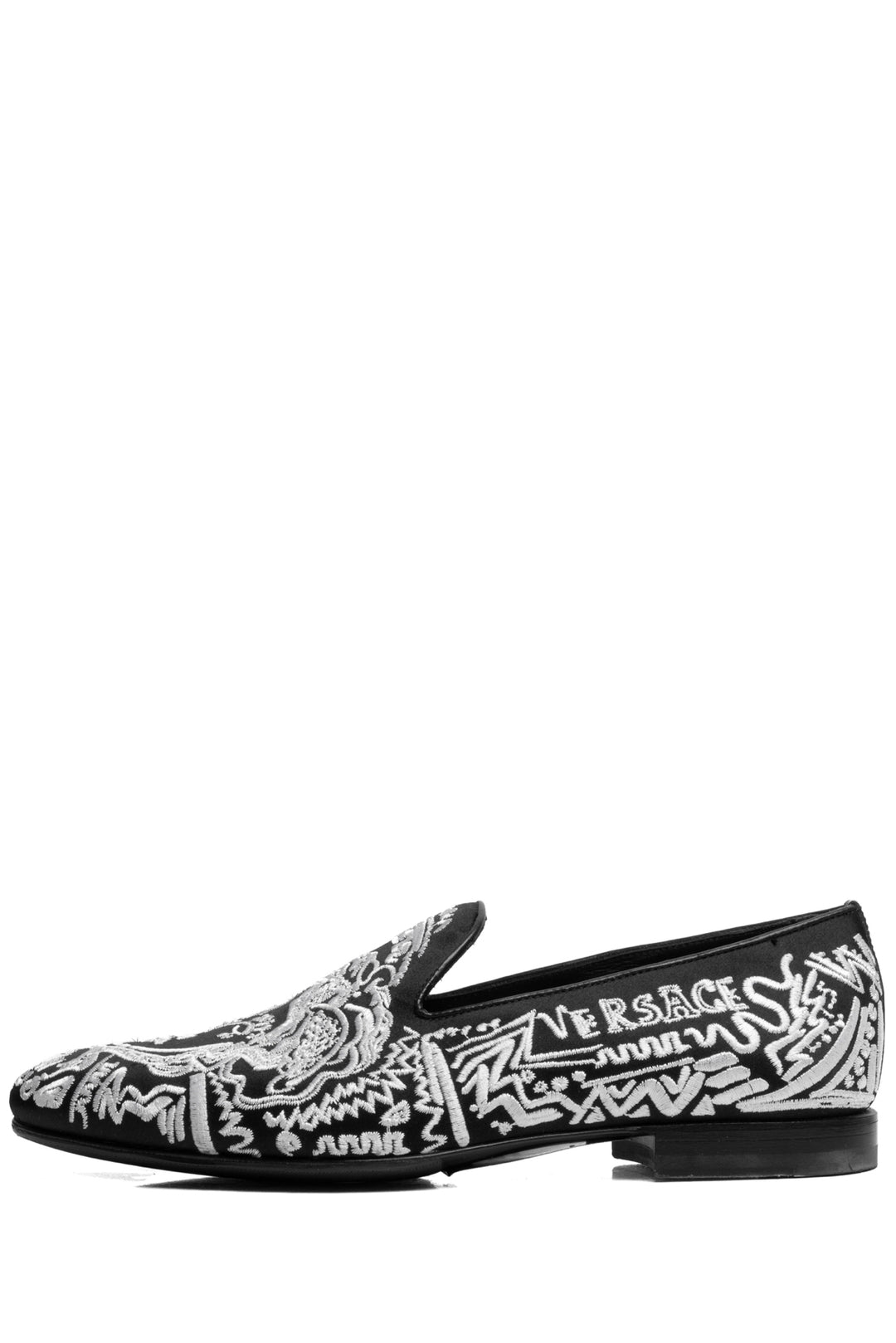 Versace Size 40.5 Men's Embroidered Medusa Satin Slippers